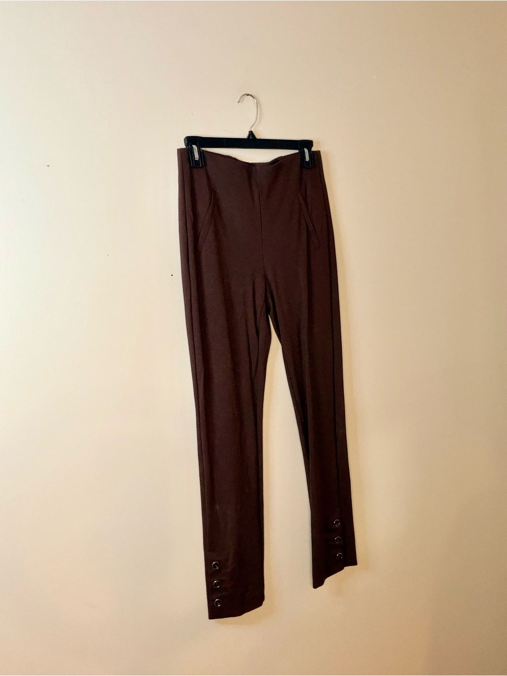 Chico's Chocolate Brown Skinny Ponte Pants with Button Hem